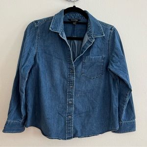 Banana Republic Chambray Denim Button Down Shirt, Blue, Women’s Petite Medium